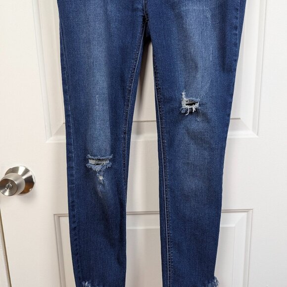 Free People | Blue Distressed Skinny Jeans Frayed Hem Size W27 - Picture 8 of 11